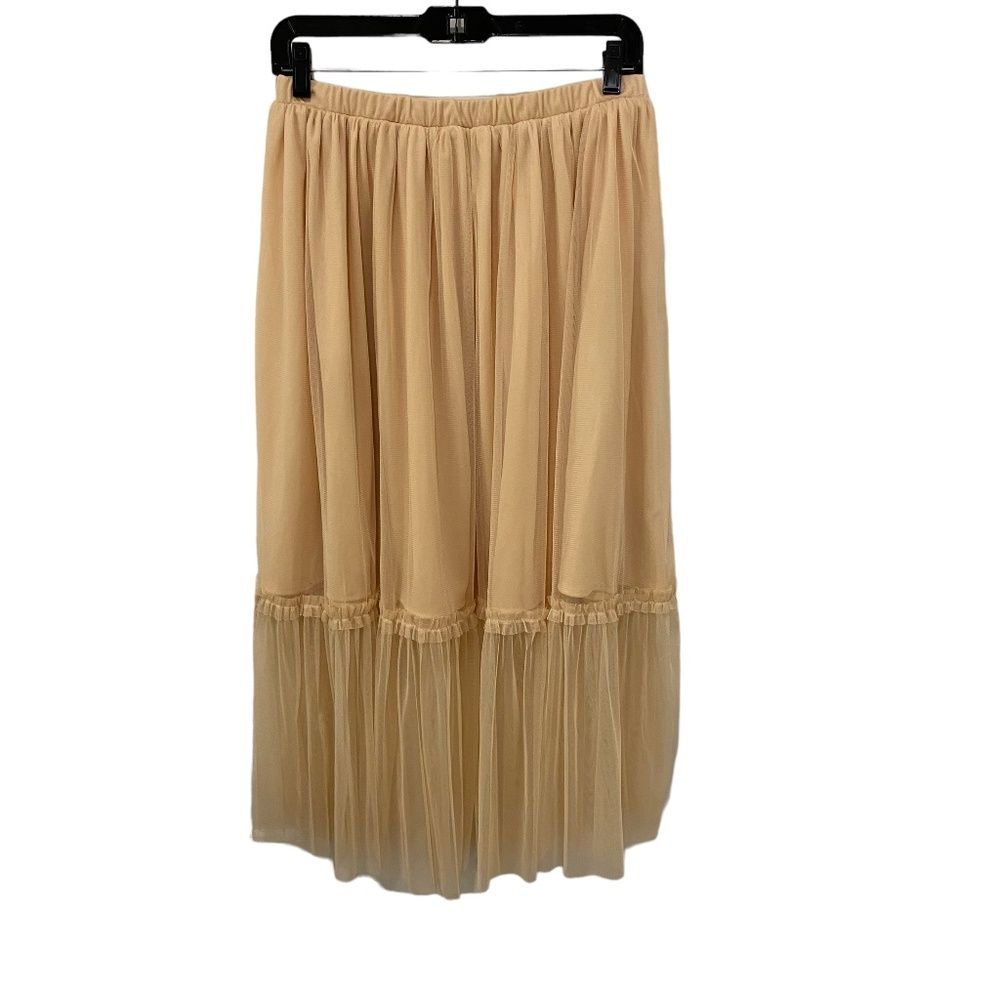 Zara Peach Pleated Tulle Tiered Mesh Partially Lined Midi A Line Skirt Medium M